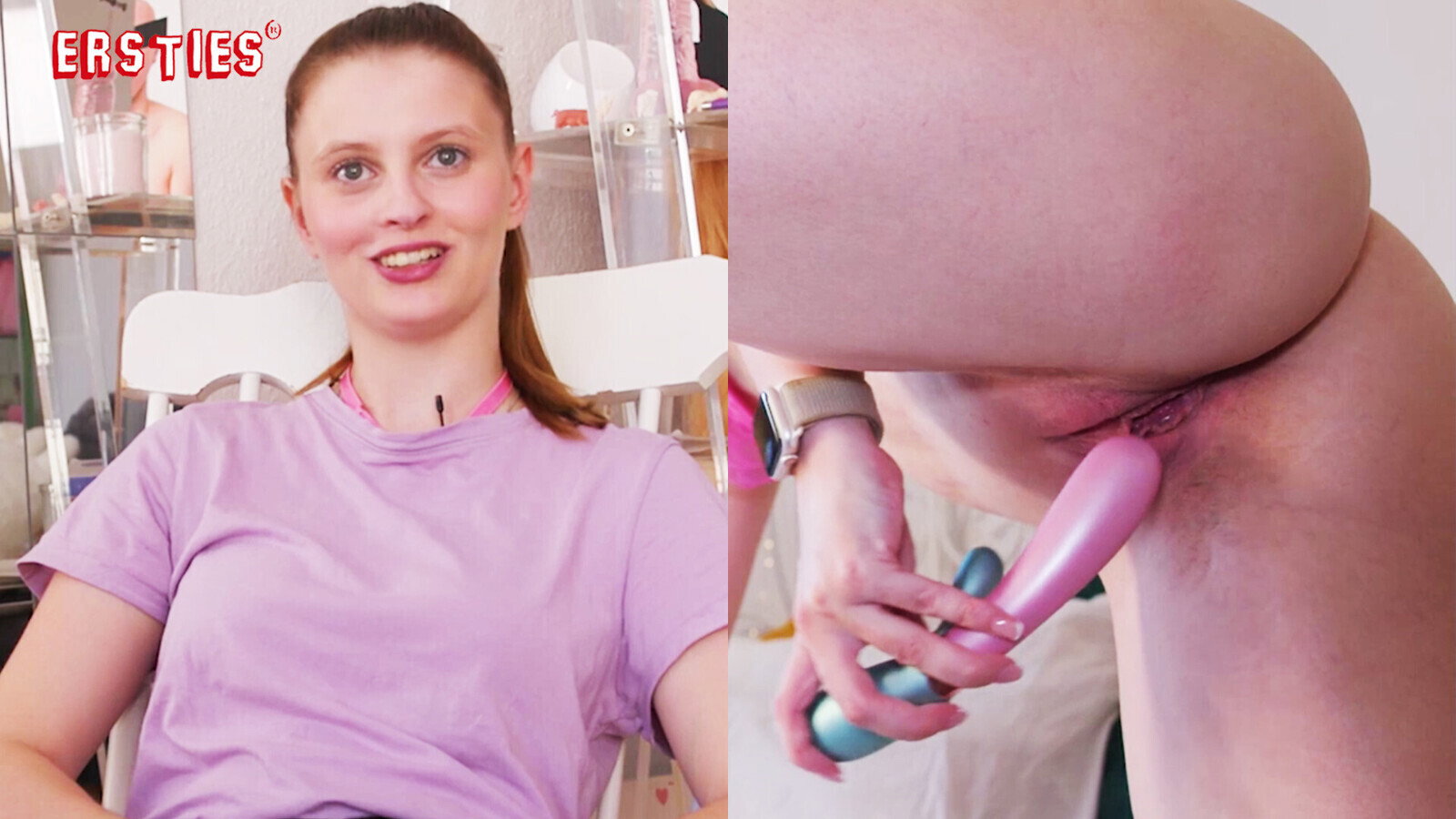 Ersties -Cute redhead Skylar uses vibrator make shaved pussy feel good