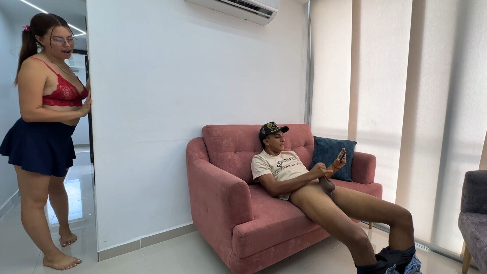 didn't know home redhead Latina stepsister, when masturbating gets horny tells huge