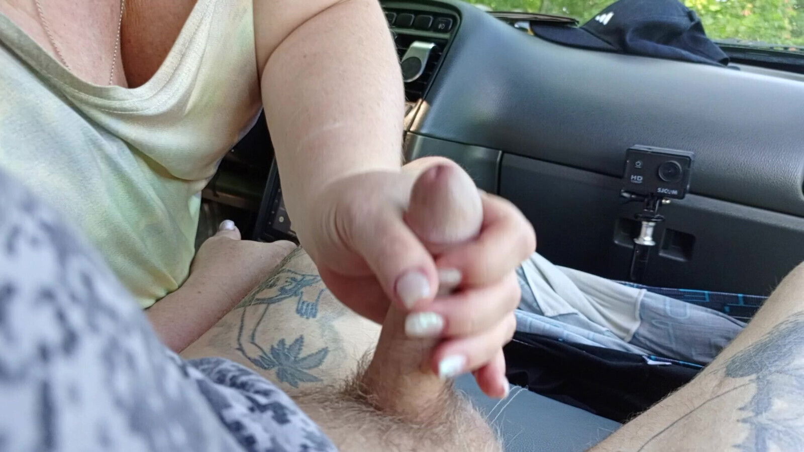 parking lot, stepmom jerks dick until
