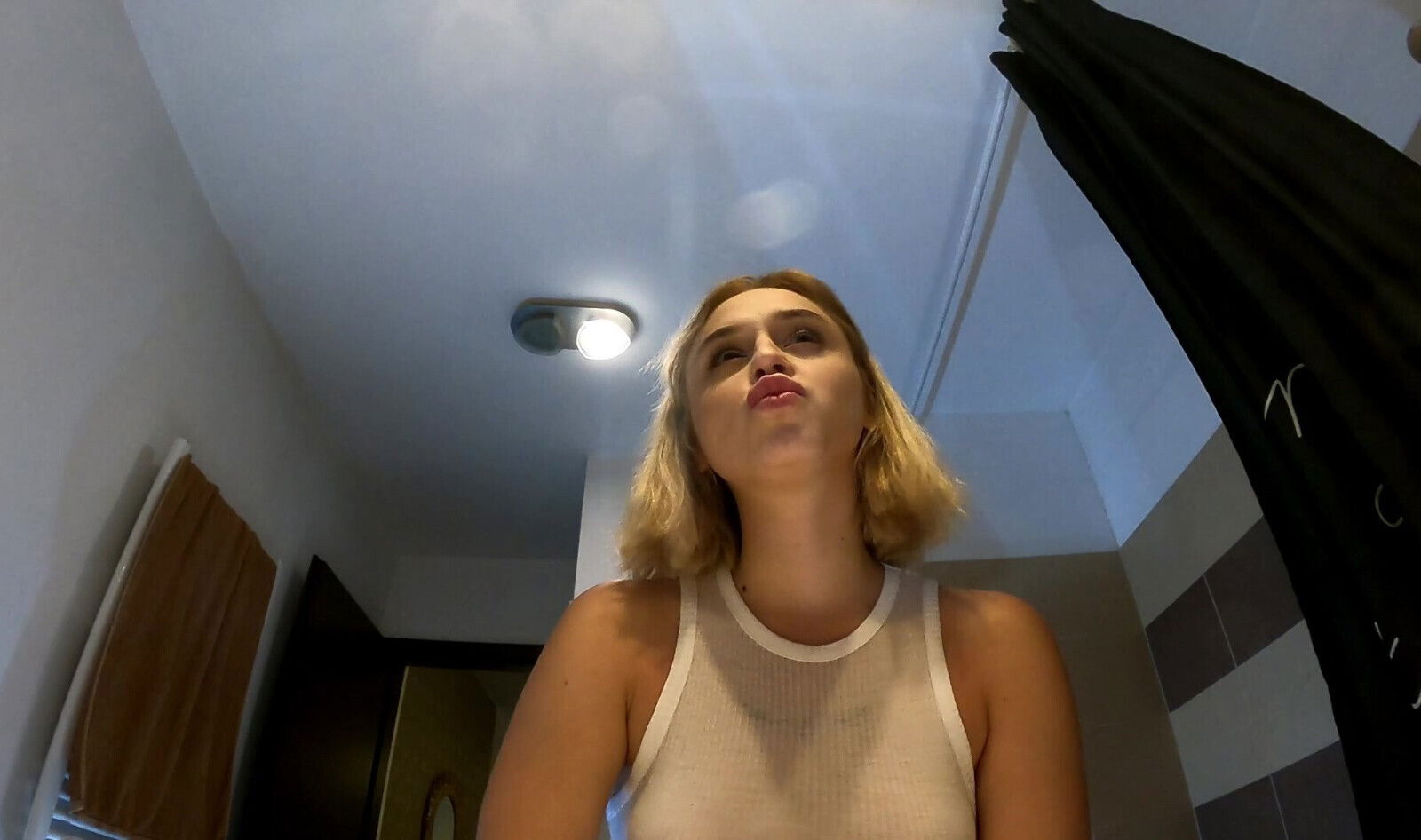 Cute Sexy Tight Pussy Cheerleader Shows Shaved Pussy Under Mini Skirt Bathroom