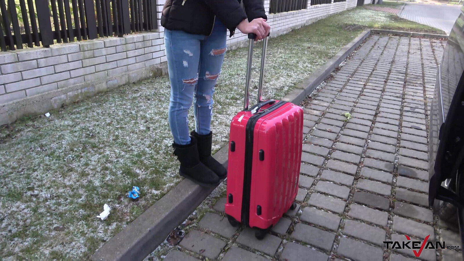 Stupid young blonde cheated fake taxi driver spread legs