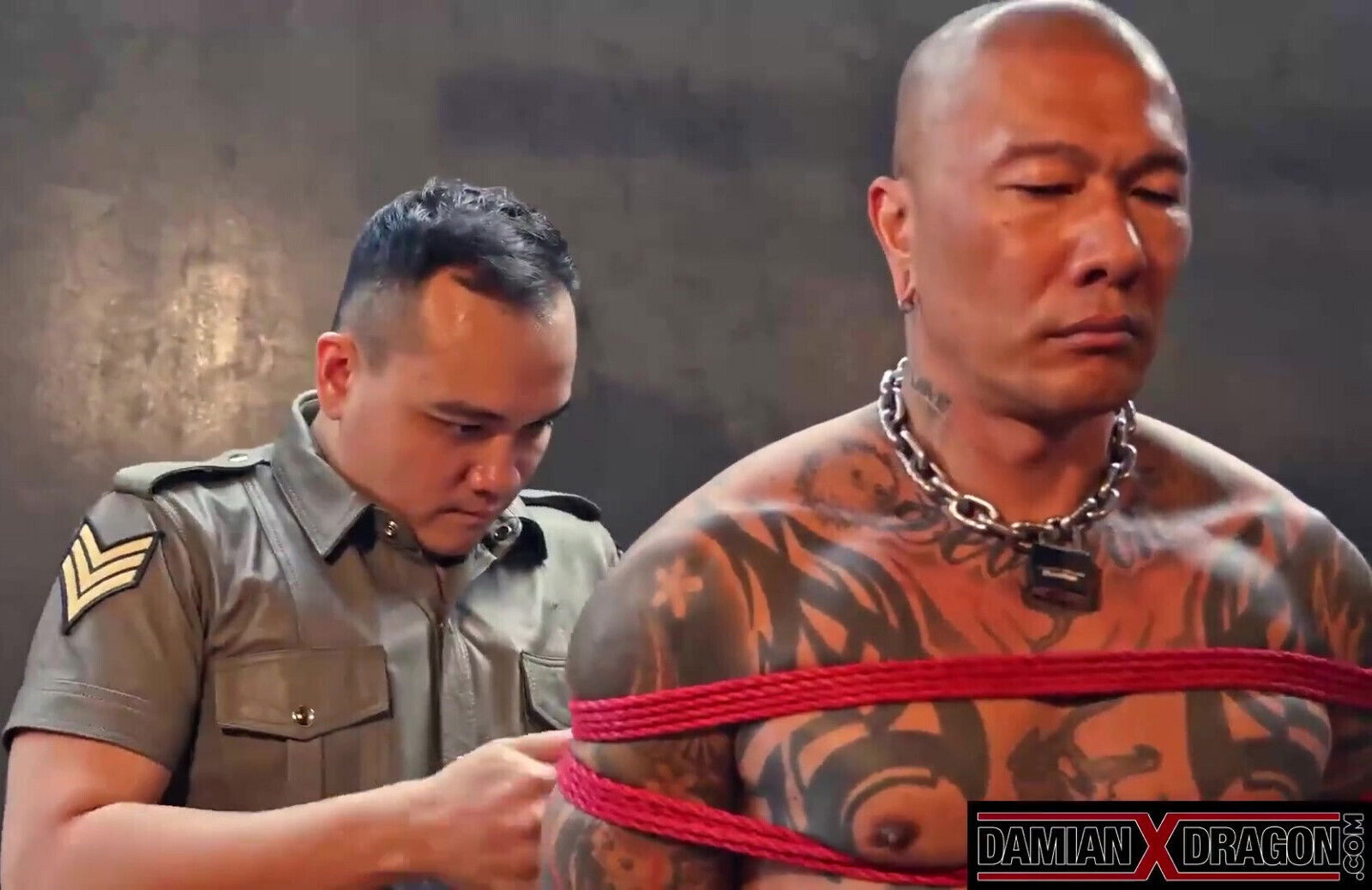 Bound Muscular Damian Dragon Jerks Massive