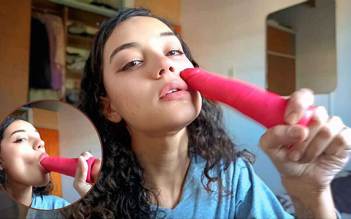 Sexy Latina Sucking Dildo, Enjoying Like It's Real