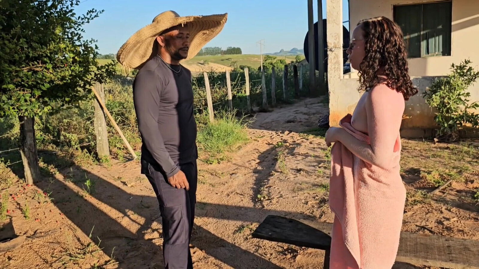 neighbor weeding yard gave lust went water only from towel