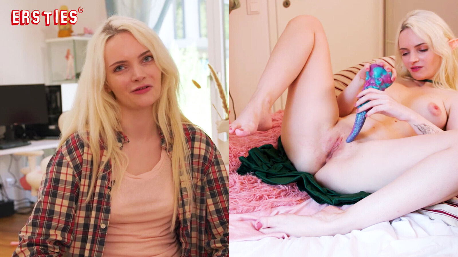 Ersties Blonde gamer gets tentacle fantasy outfit