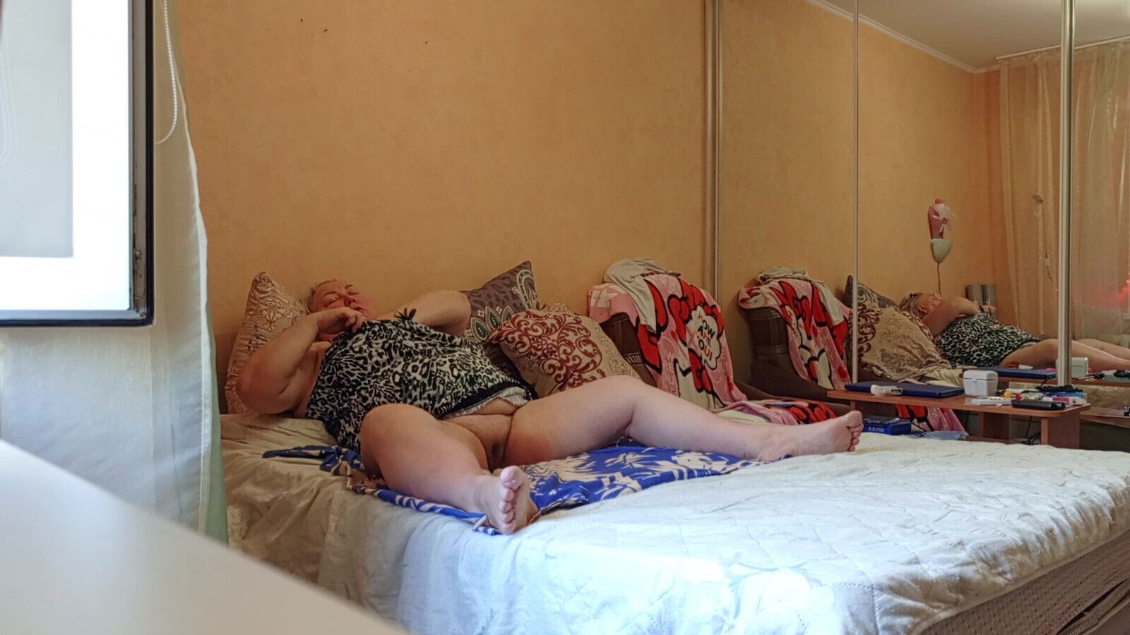 Mother-in-law with hairy cunt masturbates with toys