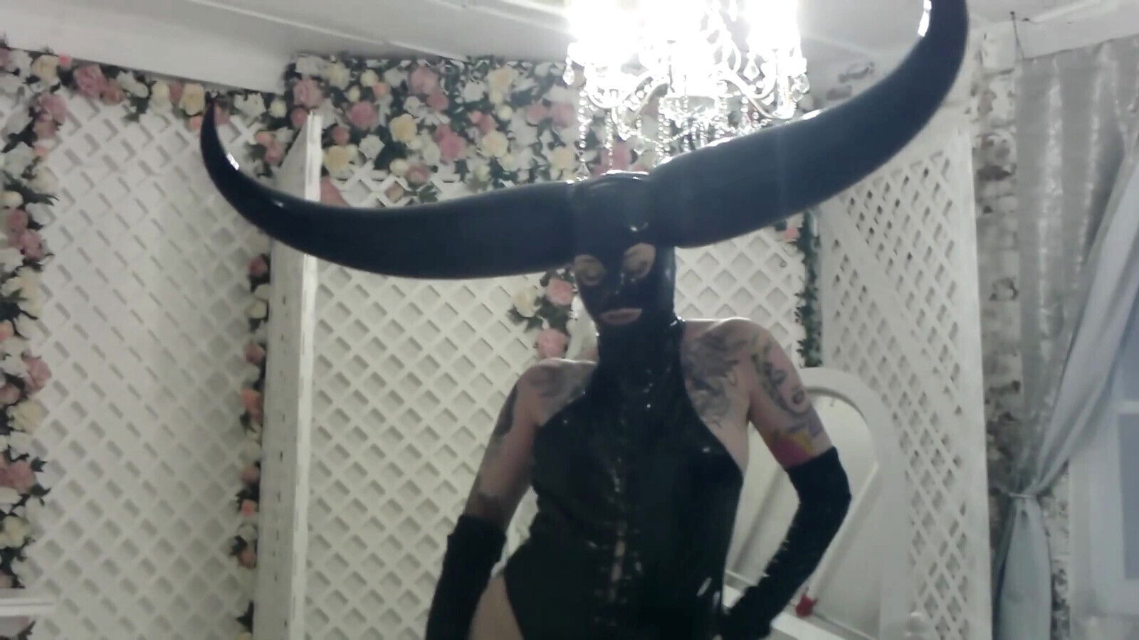 Horned Latex Mask Striptease