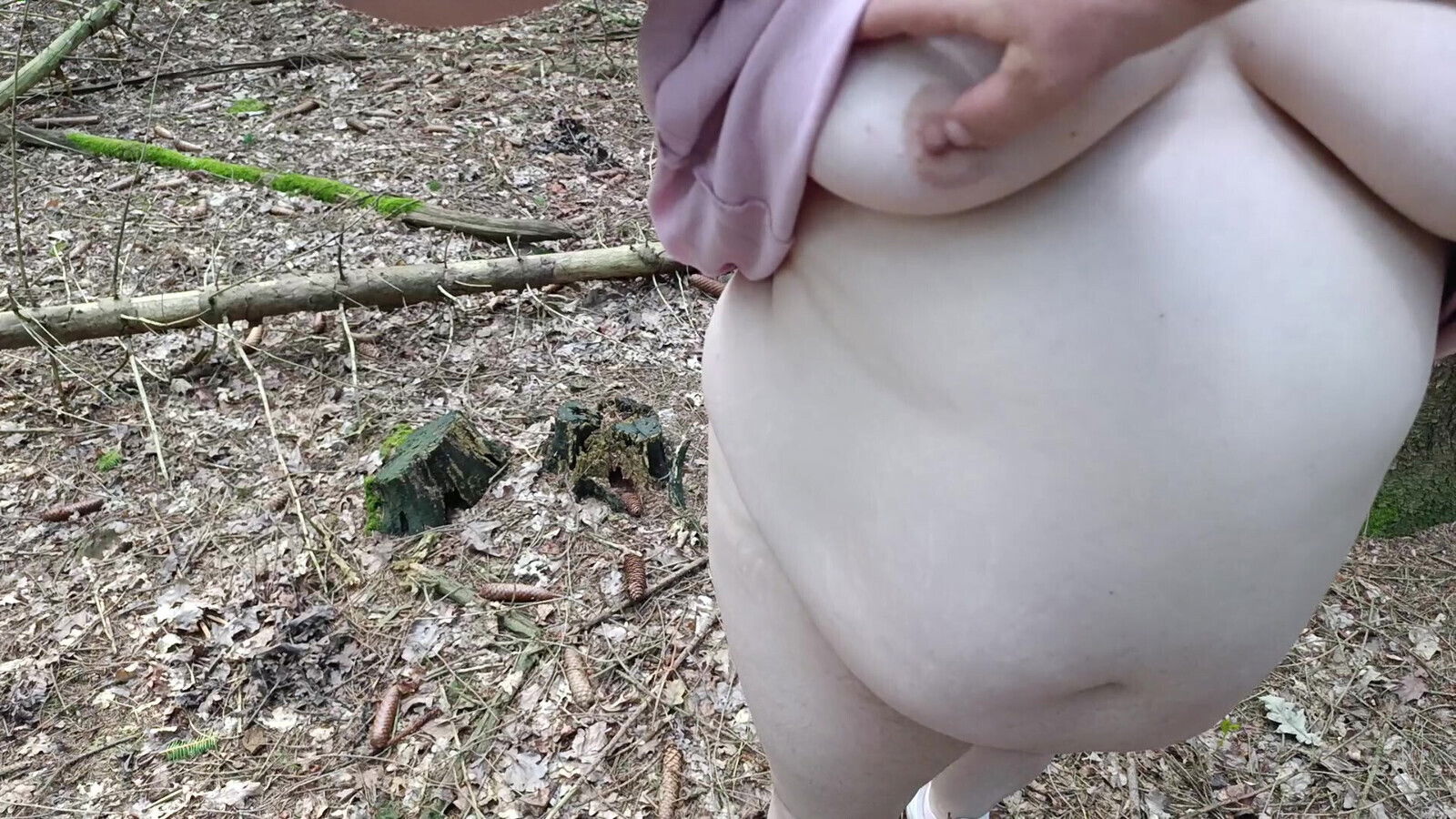 Stepsister walks naked public through forest almost gets caught