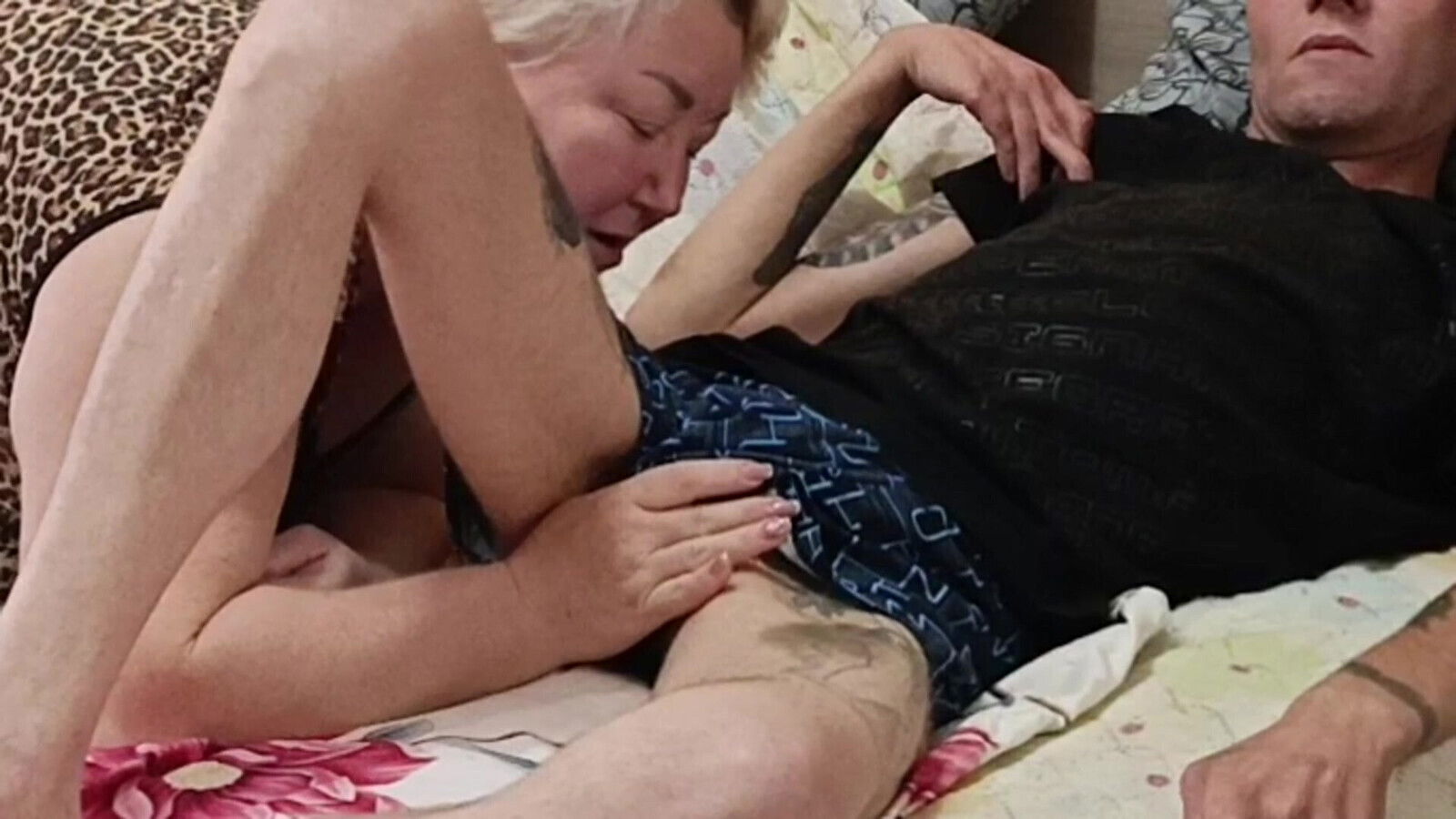 Neighbor swallows mouthful thick