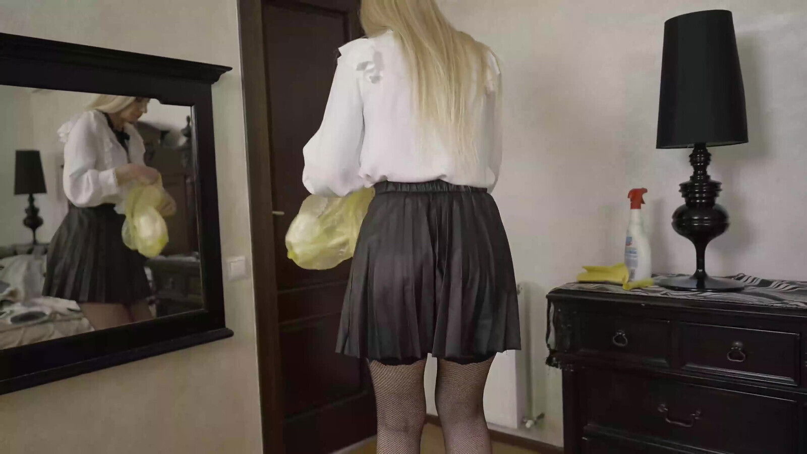 Cleaning Lady Hotel Overlooks Guest While Jerking