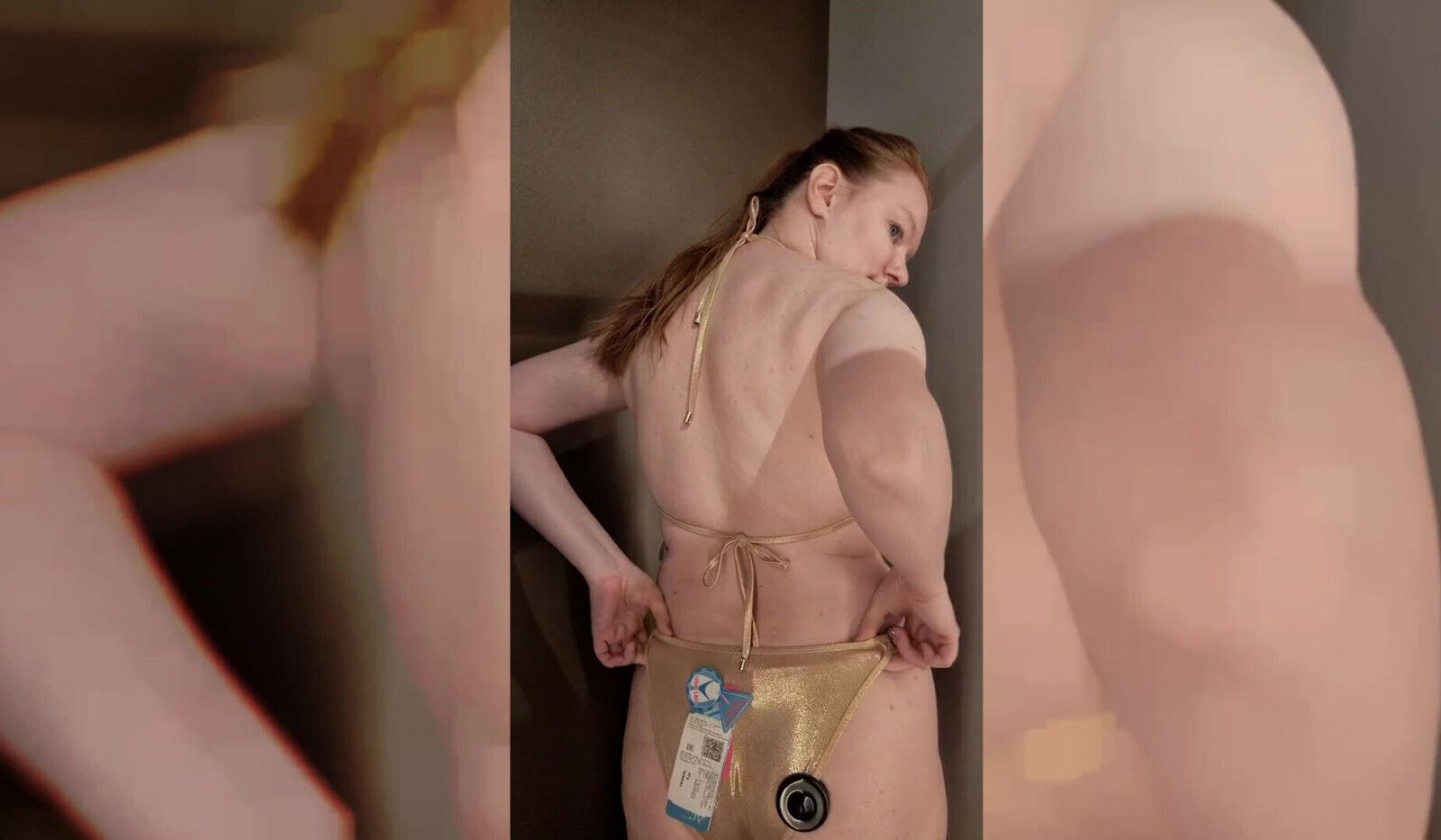 golden swimsuit fitting room