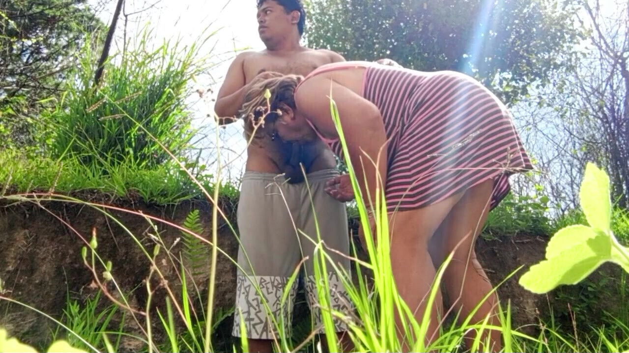 Outdoor with stepmom gives good sucking