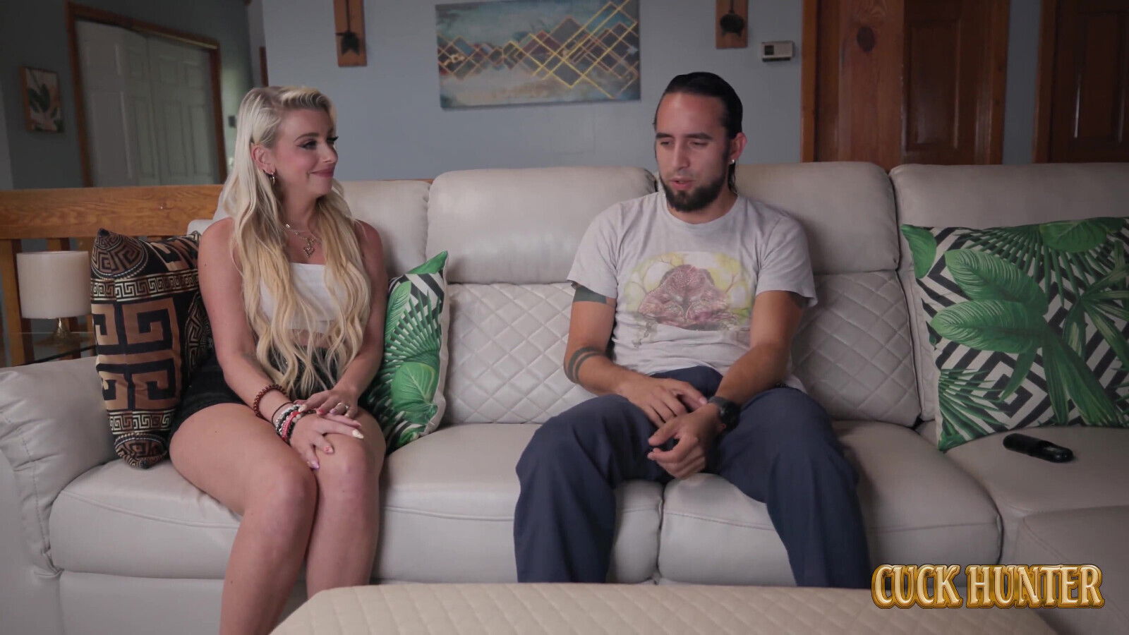 Gorgeous Blonde MILF Kensie Snow, Moans Huge Black Bull Pounds Pussy While Husband Watches Defeated.