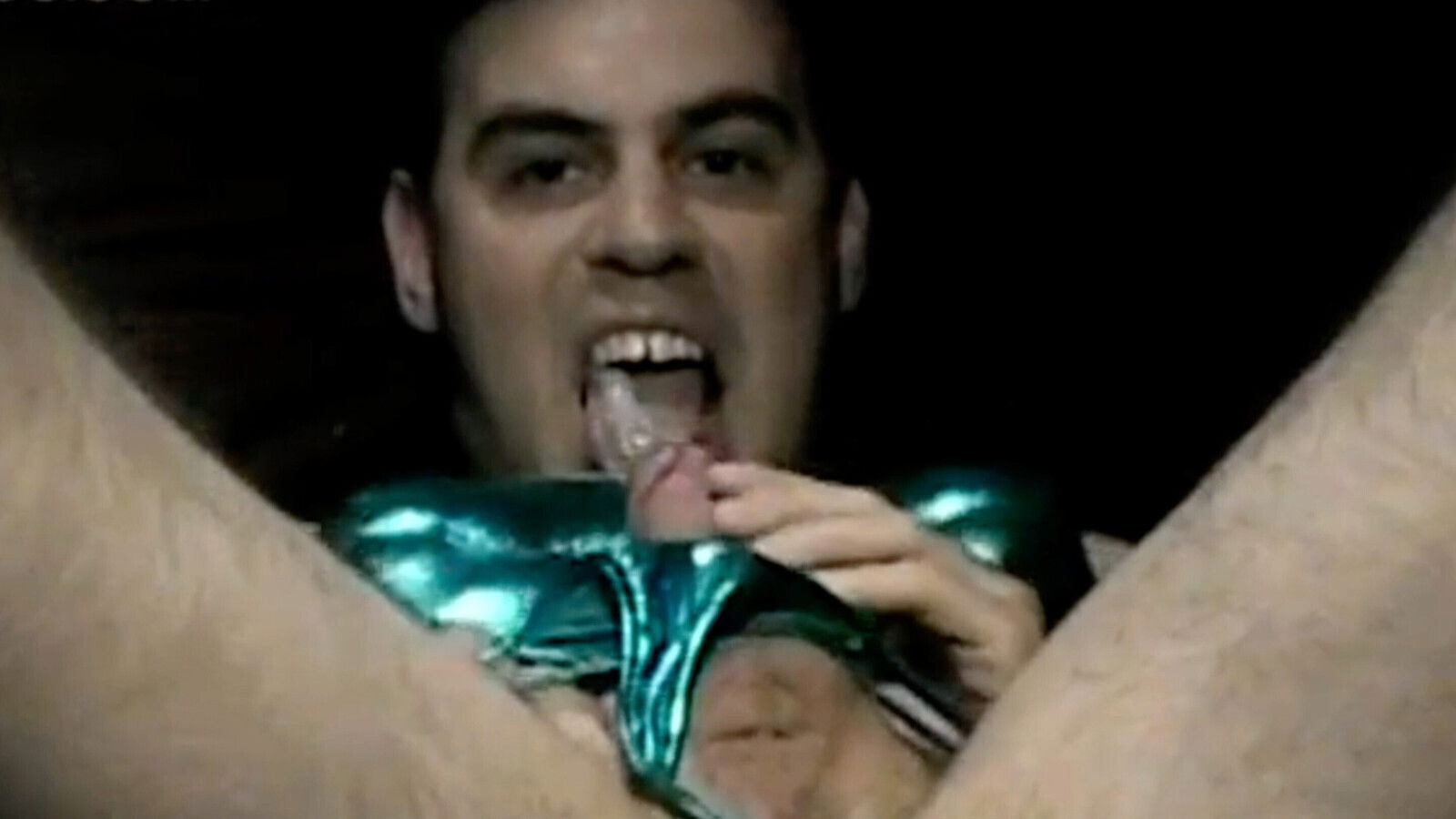 Stroking gets huge load shemale's mouth.