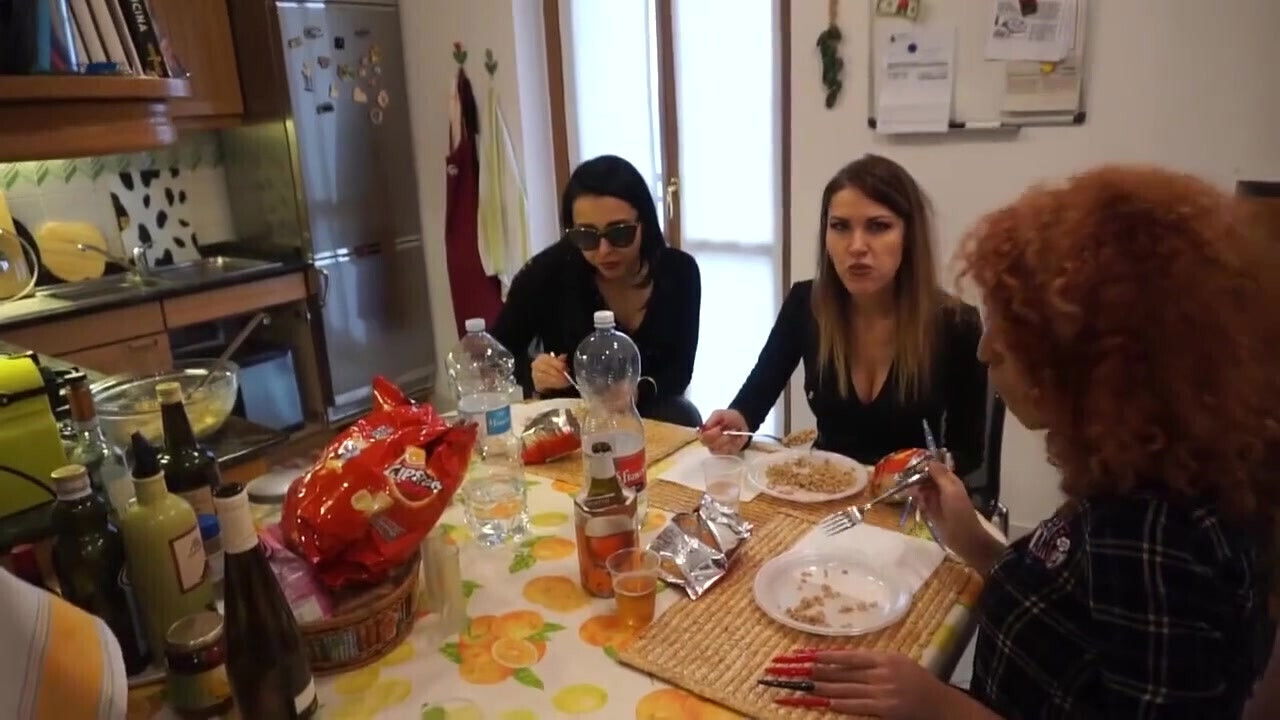 slave acts like pet, pickups food drop floor