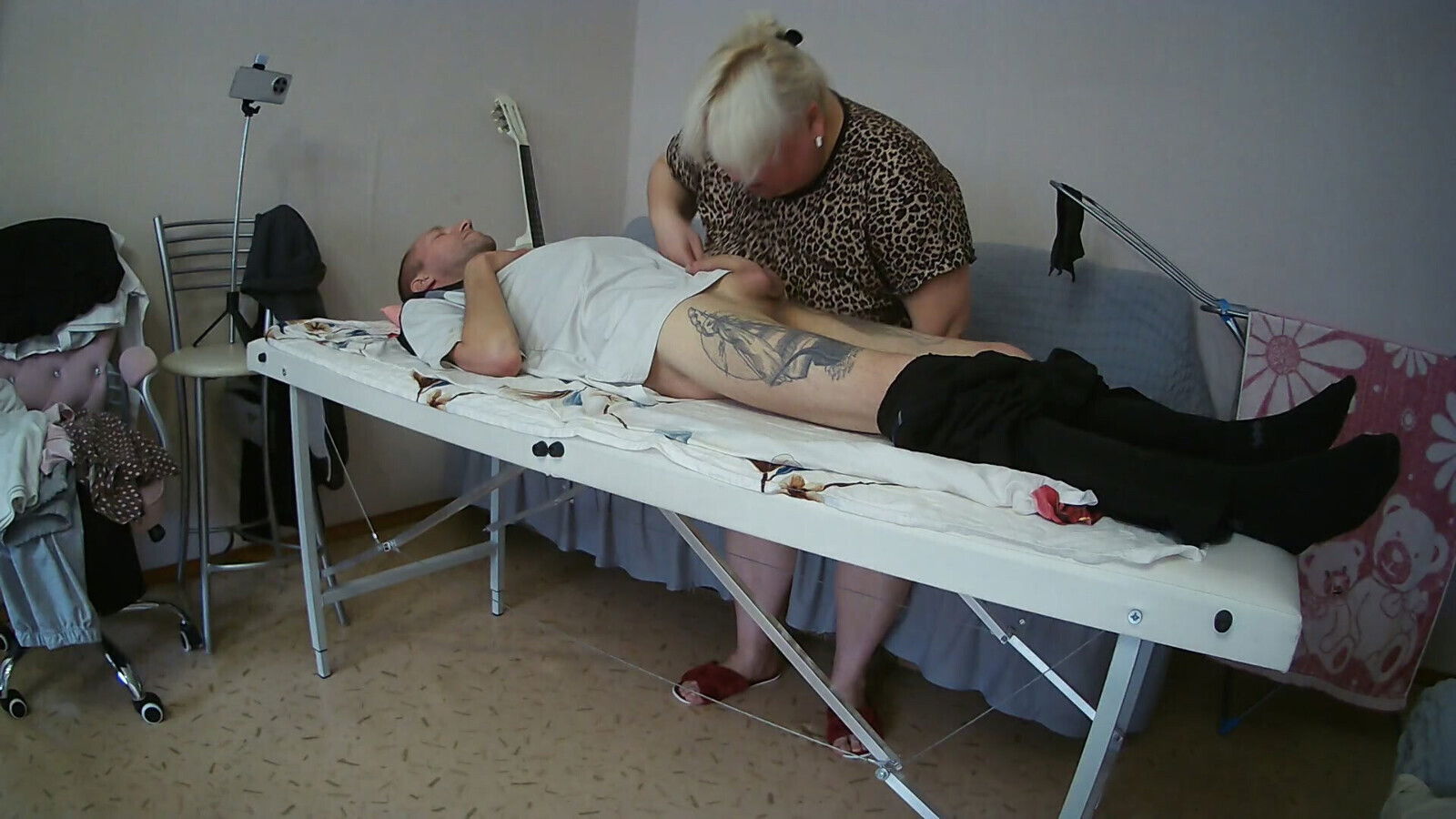 Mother-in-law sucks jerks dick massage table swallows