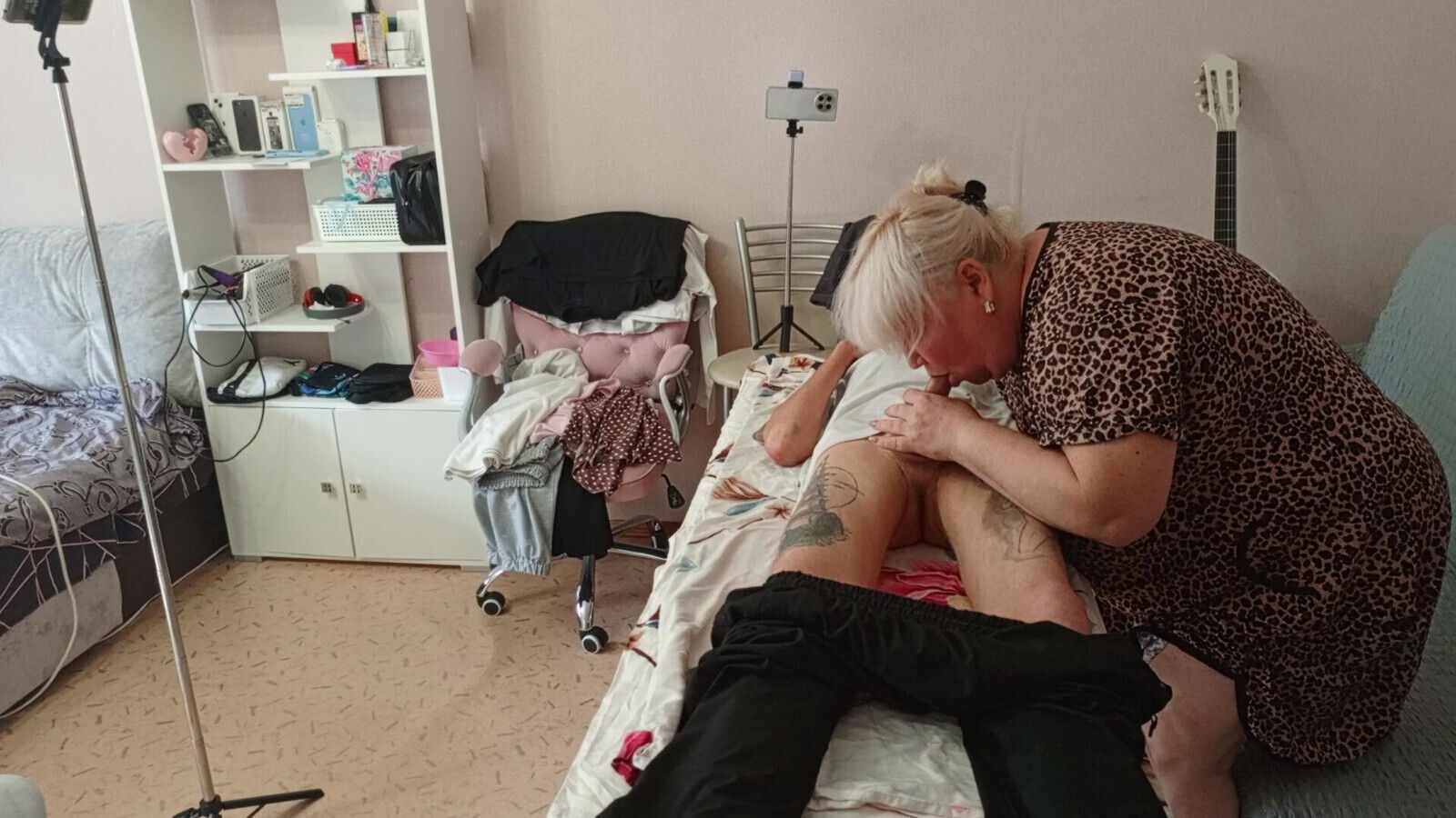 Stepmom sucks jerks dick massage table swallows