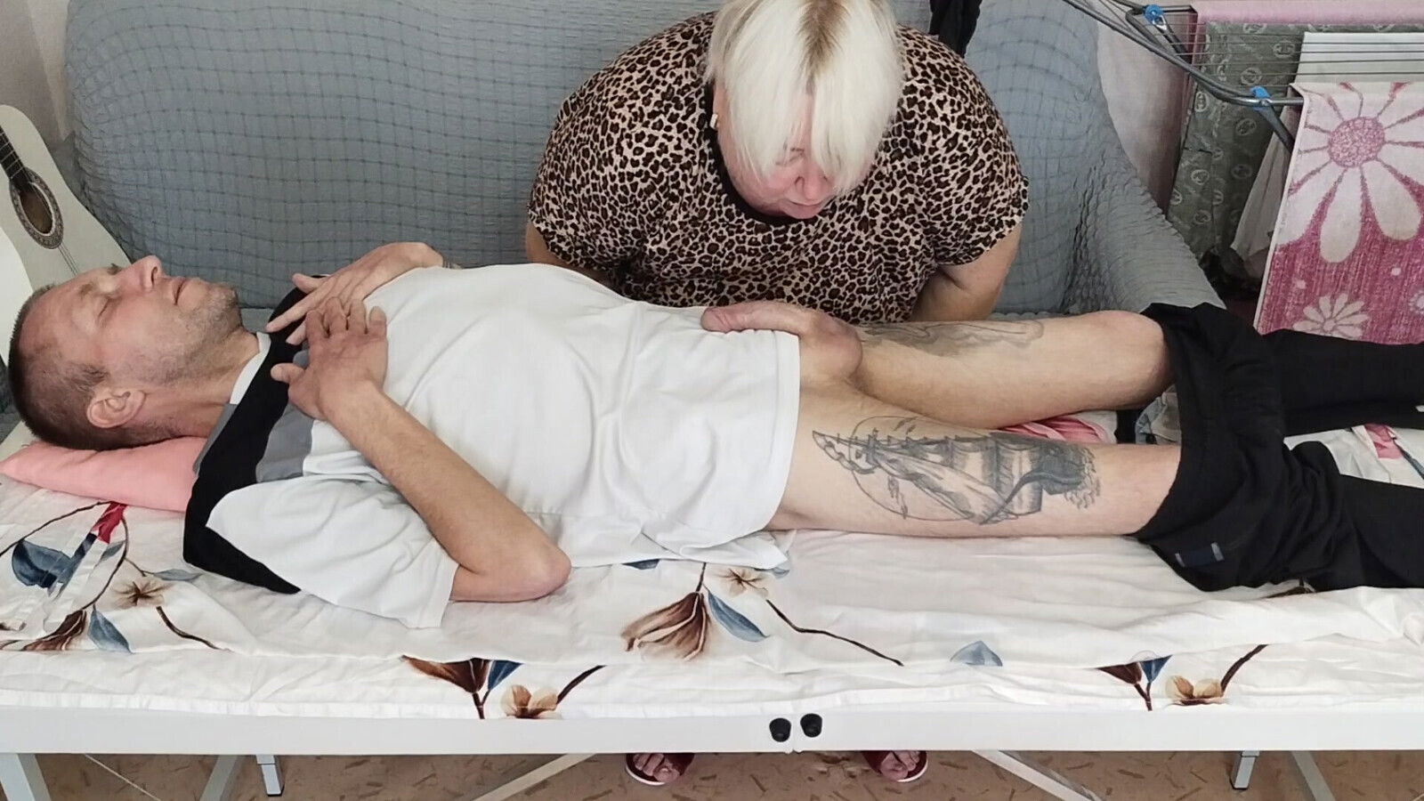 girlfriend sucks jerks dick massage table swallows