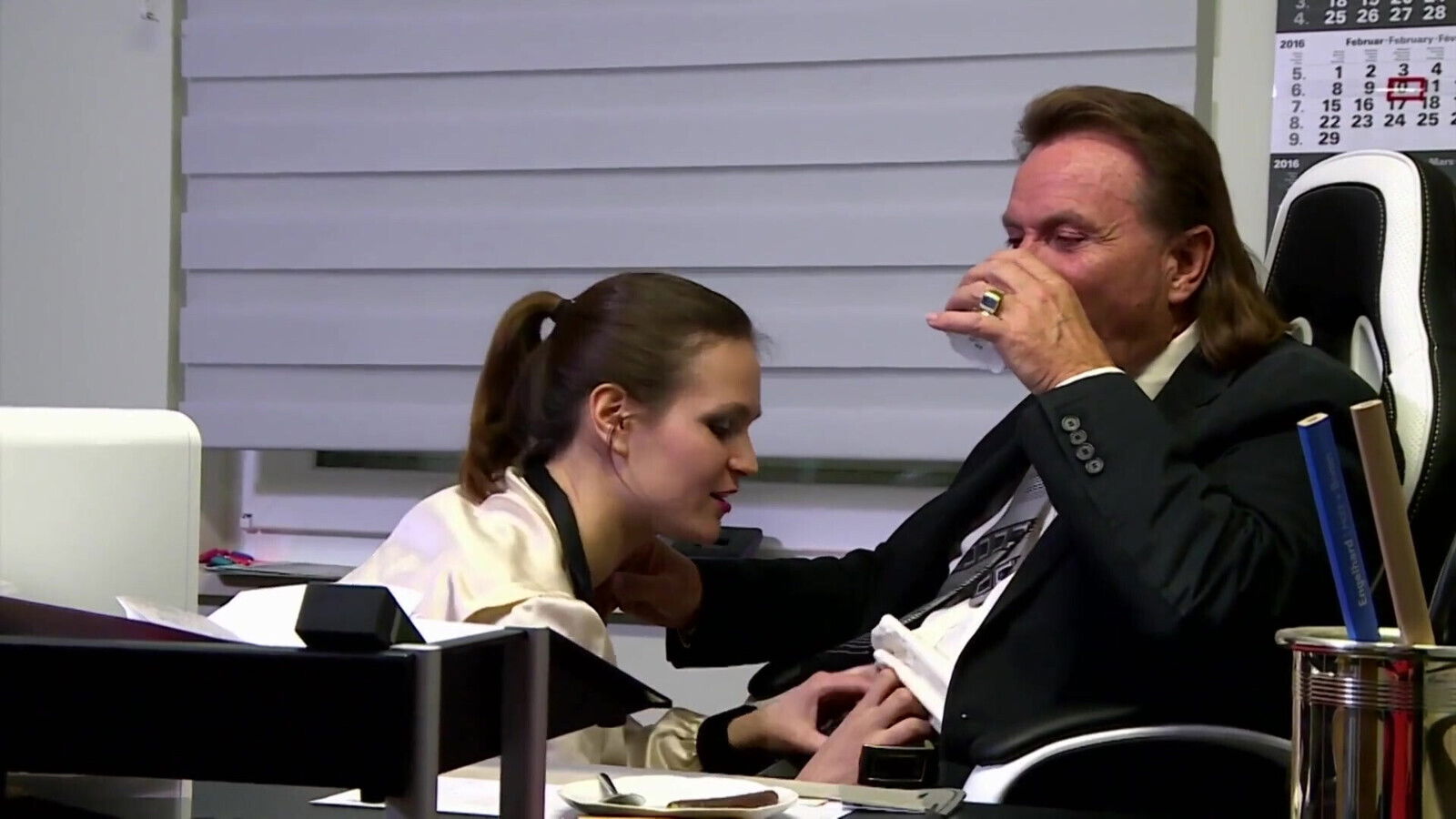 Sexy secretary fuck brunette stockings