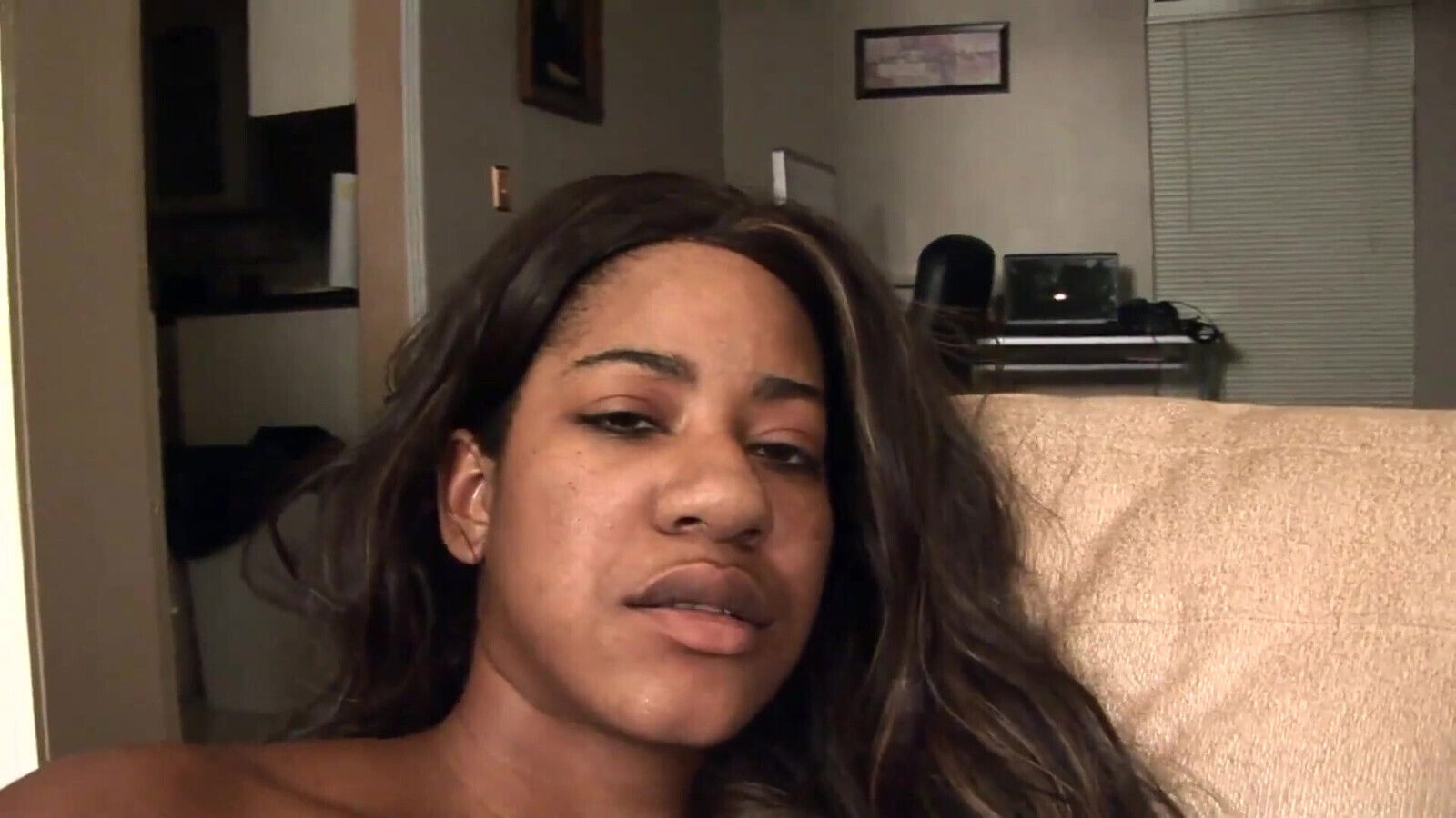 Ebony with boobs playing with dildo