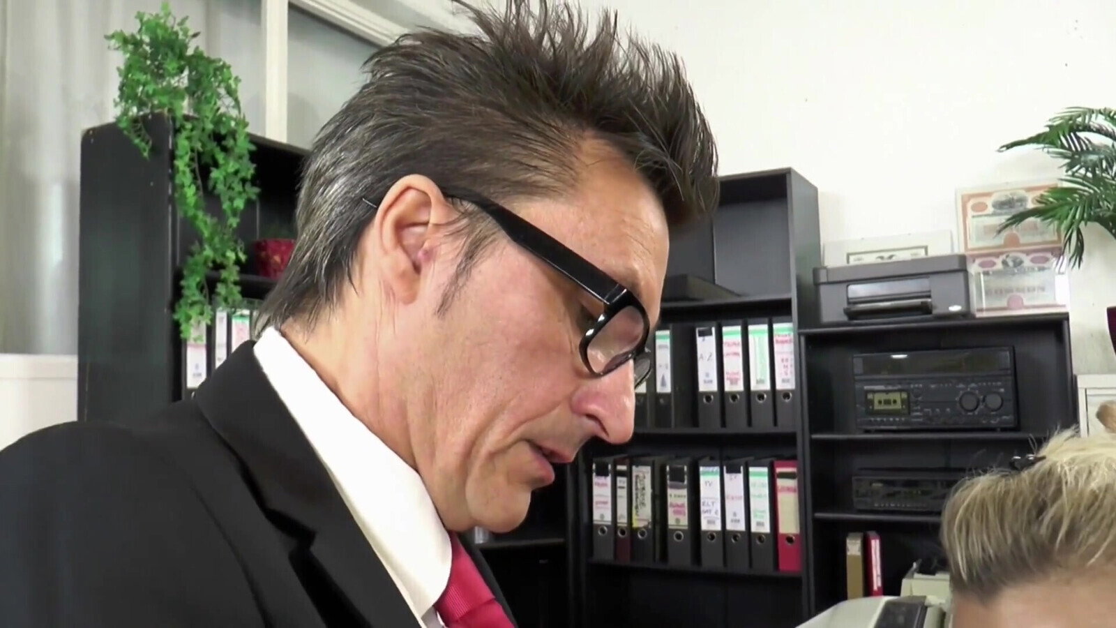 Stunning MILF with boobs gets anally fucked secretary room