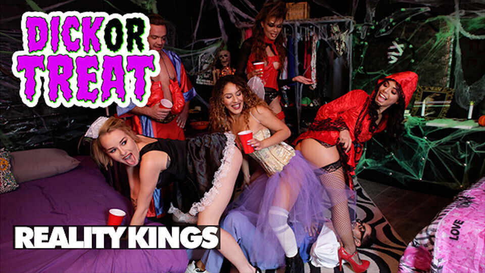 REALITY KINGS Wild Ellewood, Stoney Lynn, Gina Valentina Turn Halloween Party Into Sultry Orgy