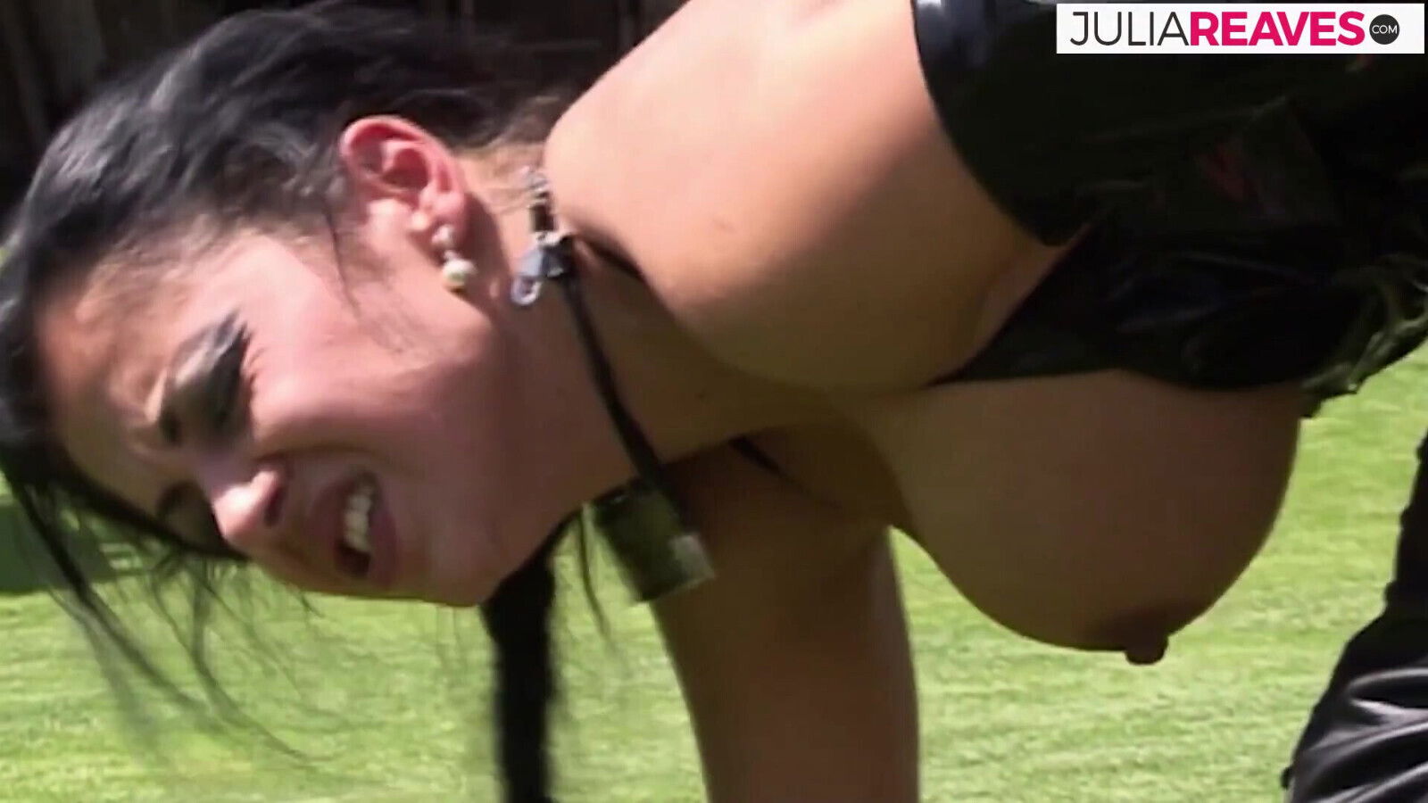 Full body leather fucking outdoors with slave