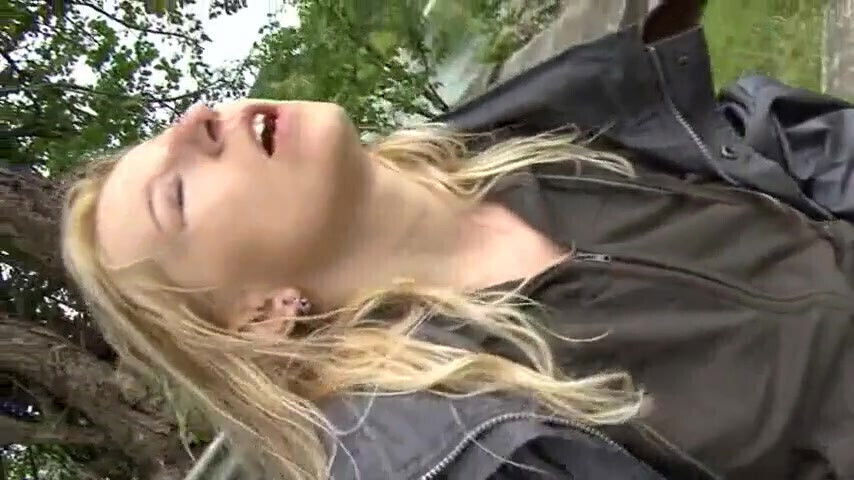 Blonde whore masturbating pissing outdoors