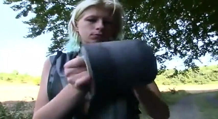 Cute blonde tied brought walk