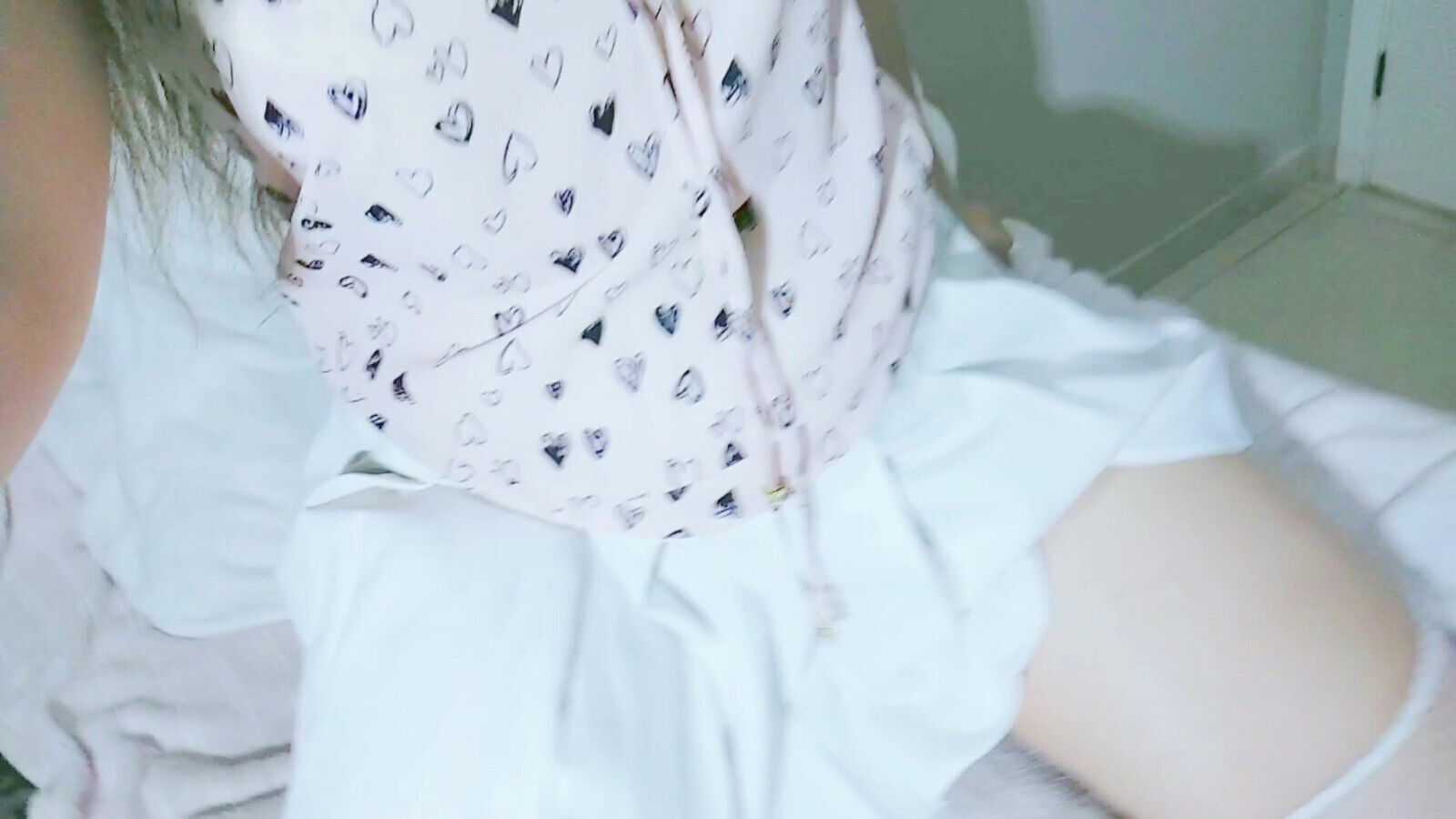 Just cute girl wearing white skirts cute tshirt being naughty, tongue fetish masturbation