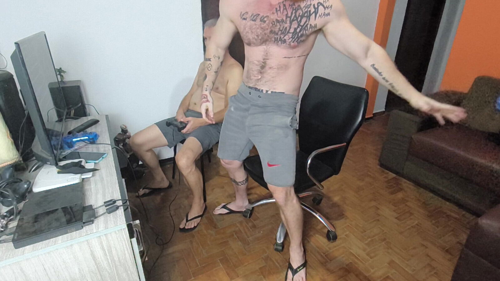 Carmona Stepfather Playing Video Games Naked