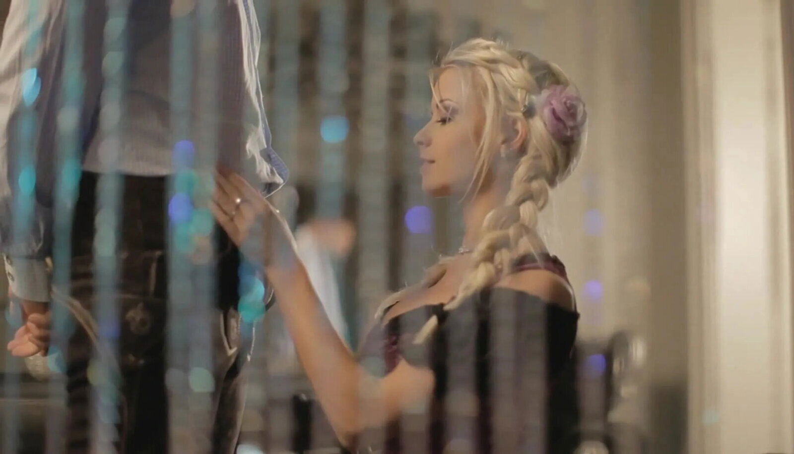 Sensual blonde maiden blowing