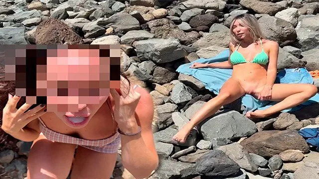 Blowjob Public Beach from Blonde Brunette