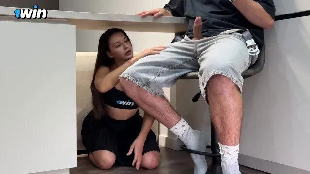 under Table Wanted Scare Stepbrother Start Jerk Off!