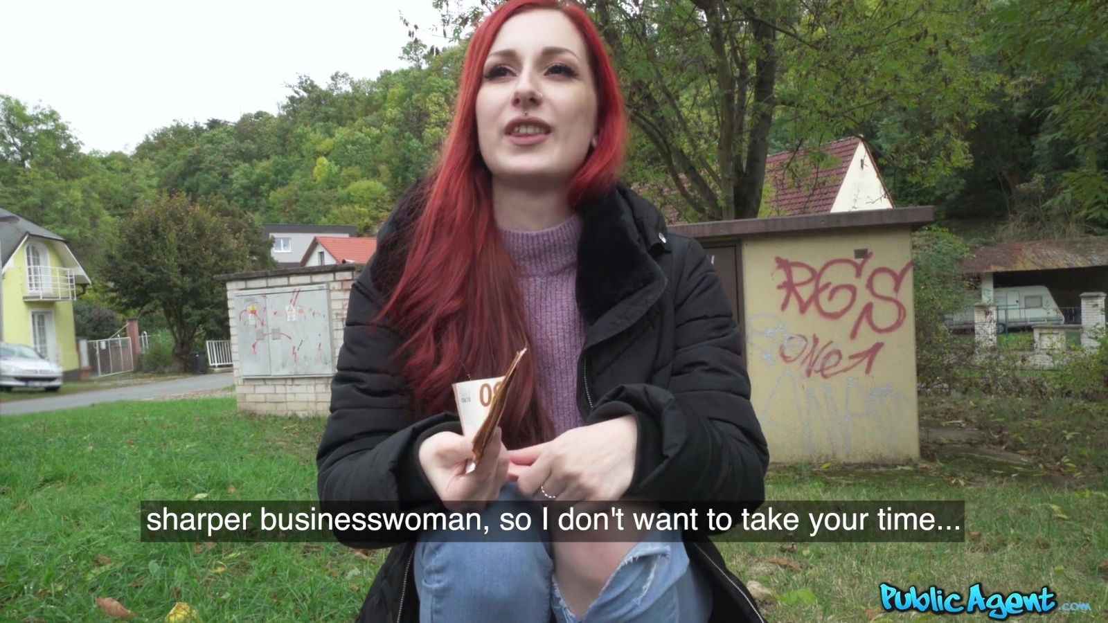 Redhead chick Rouge gets paid suck fuck