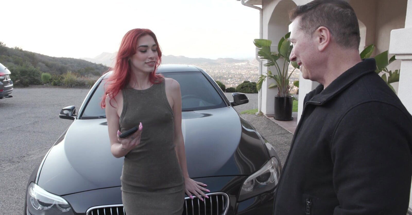 Skinny girl with long hair gets pucked doggy style John Strong