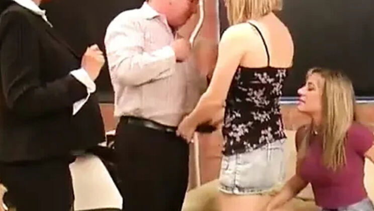 Gorgeous MILF Reporter Donna Louise Natalia Office Handjob CFNM Reverse Gangbang Make