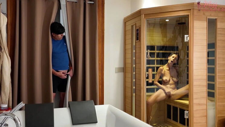 Italian Aunt Catches Young Men's Naked Sauna Plot Blonde MILF Fucks Sucks Roleplay