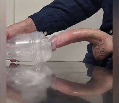 Stroking curved cumming clear fleshlight