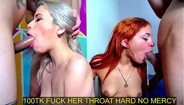 Blonde friend swallow those slimy cocks, DROOLING