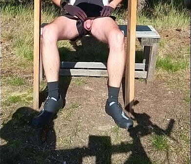 horny cyclist. masturbate penis public ejaculate sperm.