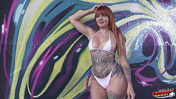 GERMAN SCOUT Risky Casting with German freckled Redhead Tattoo Model Obviously Peachy Public Lost Place