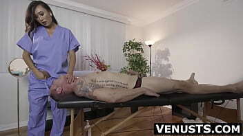 Beautiful Asian tranny gives hairy hunk erotic massage leads sucking rock hard before warm facial.