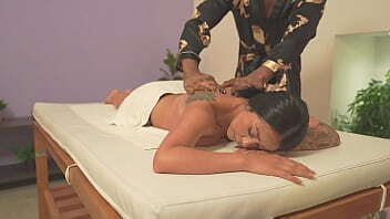 After sexual massage brunette with Black seduces fuck tight pussy full oil! MarianaSandoval &amp_ Boris Jackson