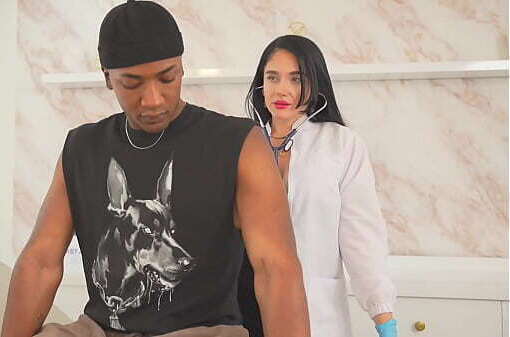 INTERRACIAL- find cure patient'_s pain testicles sucking huge cock!