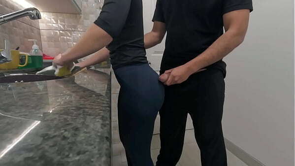 White Maid getting while Working Kitchen (FREE USE)