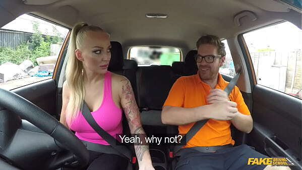 Fake Driving School Breasted Blonde MILF with lots Tattoos likes ROUGH