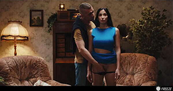 French Brunette with Fake Enhanced Huge Boobs Gets Nipples Sucked while Frozen Time