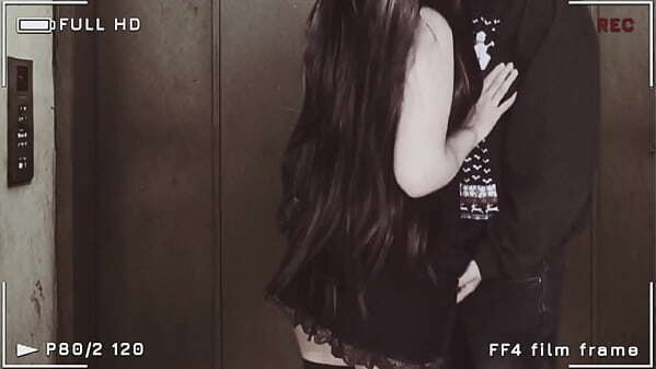 WTF! Girl skirt fishnet stockings fucking gets creampie elevator!