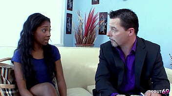 Slim Black Ebony Girl with Saggy seduce older with Interracial Cheating Fuck when home alone